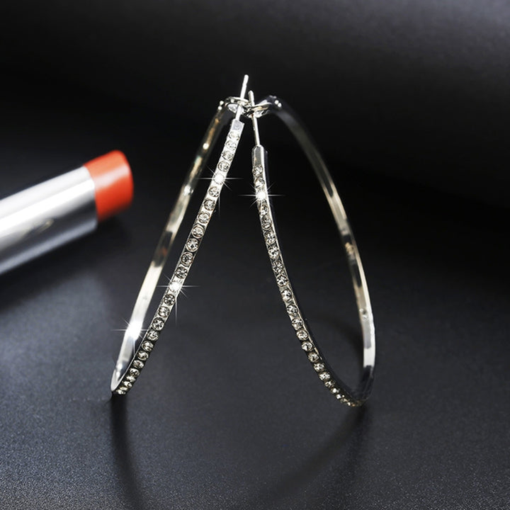 1 Pair Lady Hoop Earrings Rhinestone Round Lightweight Shiny Women Earrings for Shopping Image 4