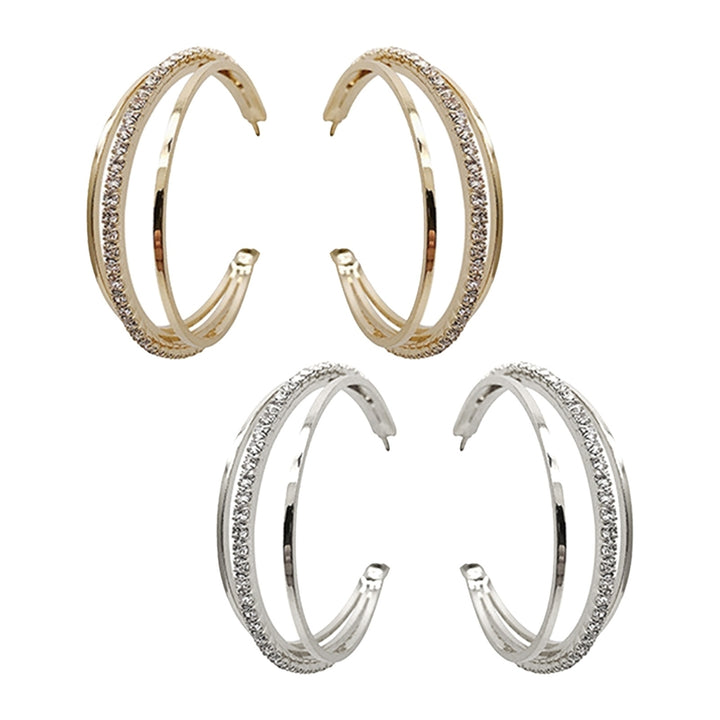 1 Pair Lady Earrings Round Rhinestone Portable Anti-deformed Dangle Earrings for Work Image 8