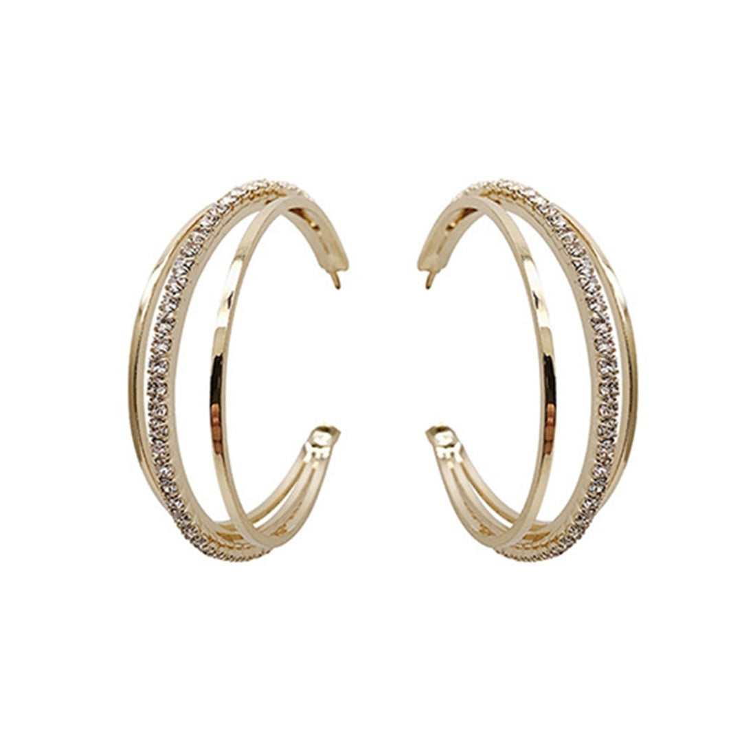 1 Pair Lady Earrings Round Rhinestone Portable Anti-deformed Dangle Earrings for Work Image 9