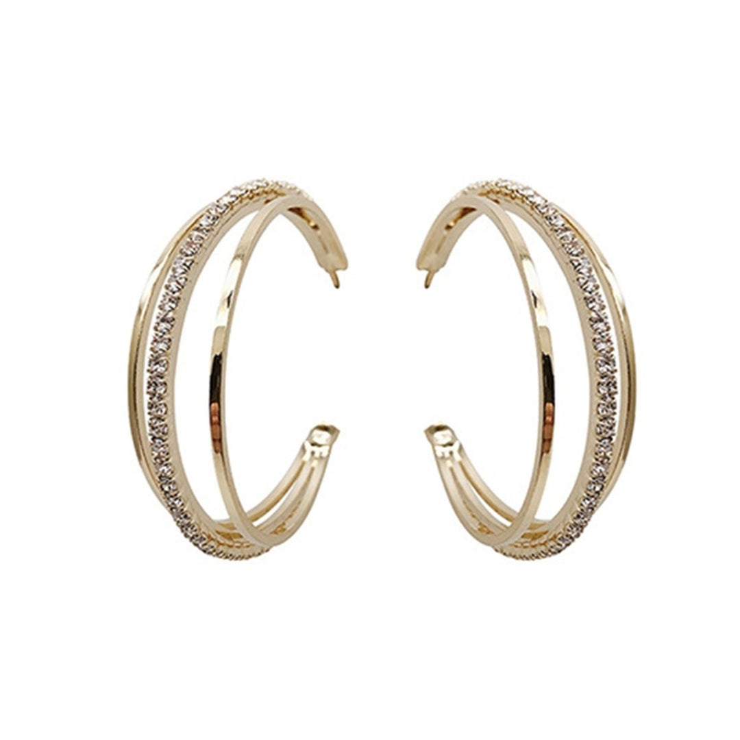 1 Pair Lady Earrings Round Rhinestone Portable Anti-deformed Dangle Earrings for Work Image 1