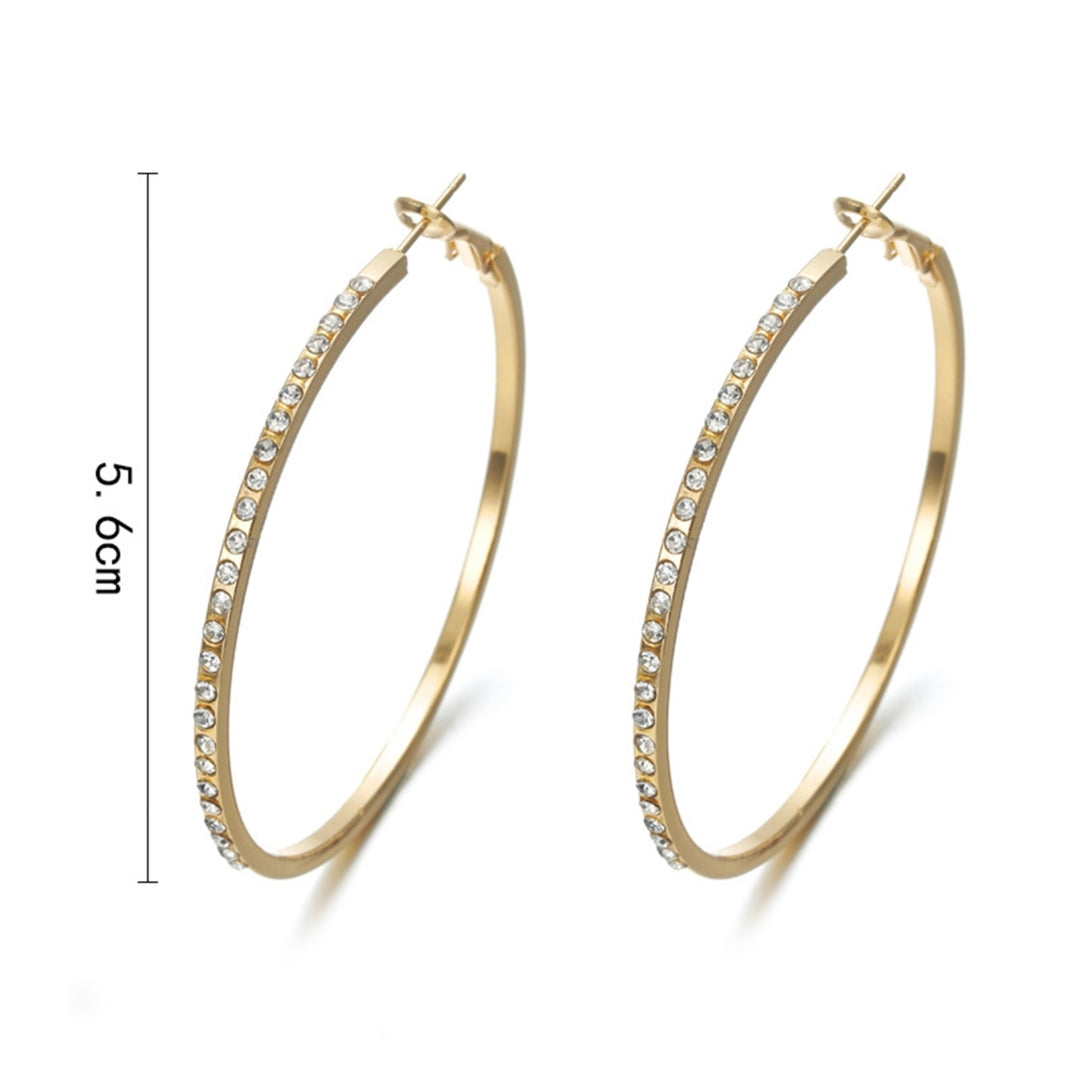 1 Pair Lady Hoop Earrings Rhinestone Round Lightweight Shiny Women Earrings for Shopping Image 6