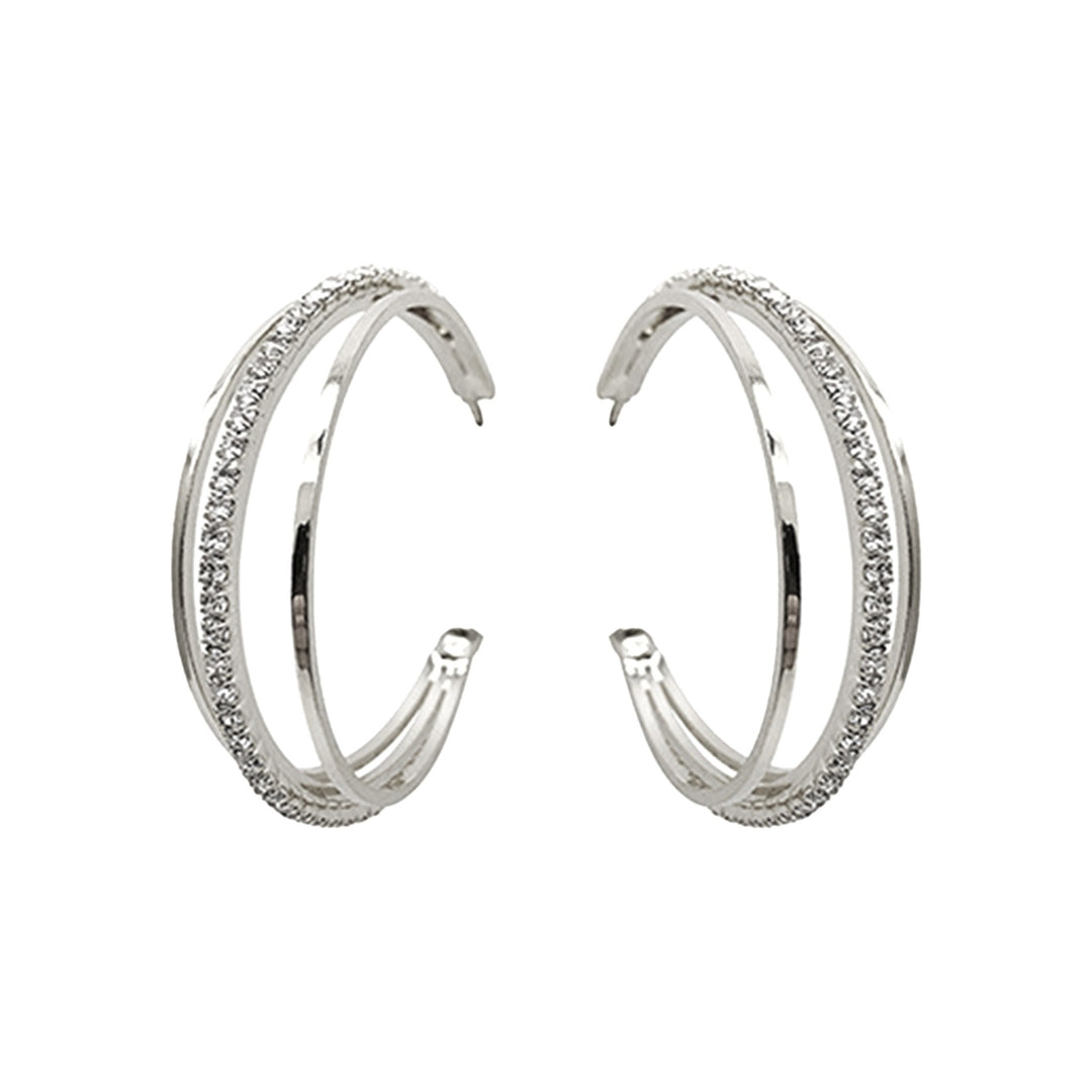 1 Pair Lady Earrings Round Rhinestone Portable Anti-deformed Dangle Earrings for Work Image 10