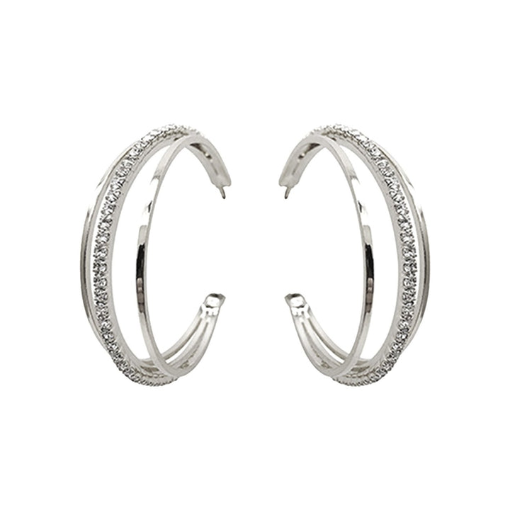 1 Pair Lady Earrings Round Rhinestone Portable Anti-deformed Dangle Earrings for Work Image 1