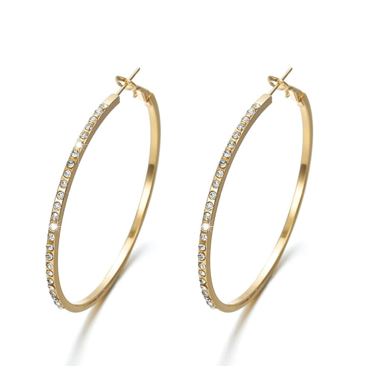 1 Pair Lady Hoop Earrings Rhinestone Round Lightweight Shiny Women Earrings for Shopping Image 8