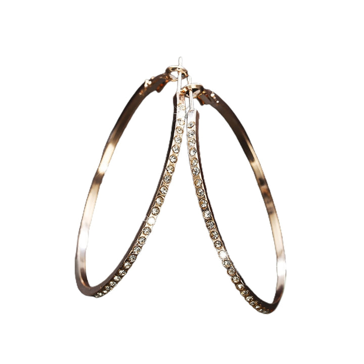 1 Pair Lady Hoop Earrings Rhinestone Round Lightweight Shiny Women Earrings for Shopping Image 10