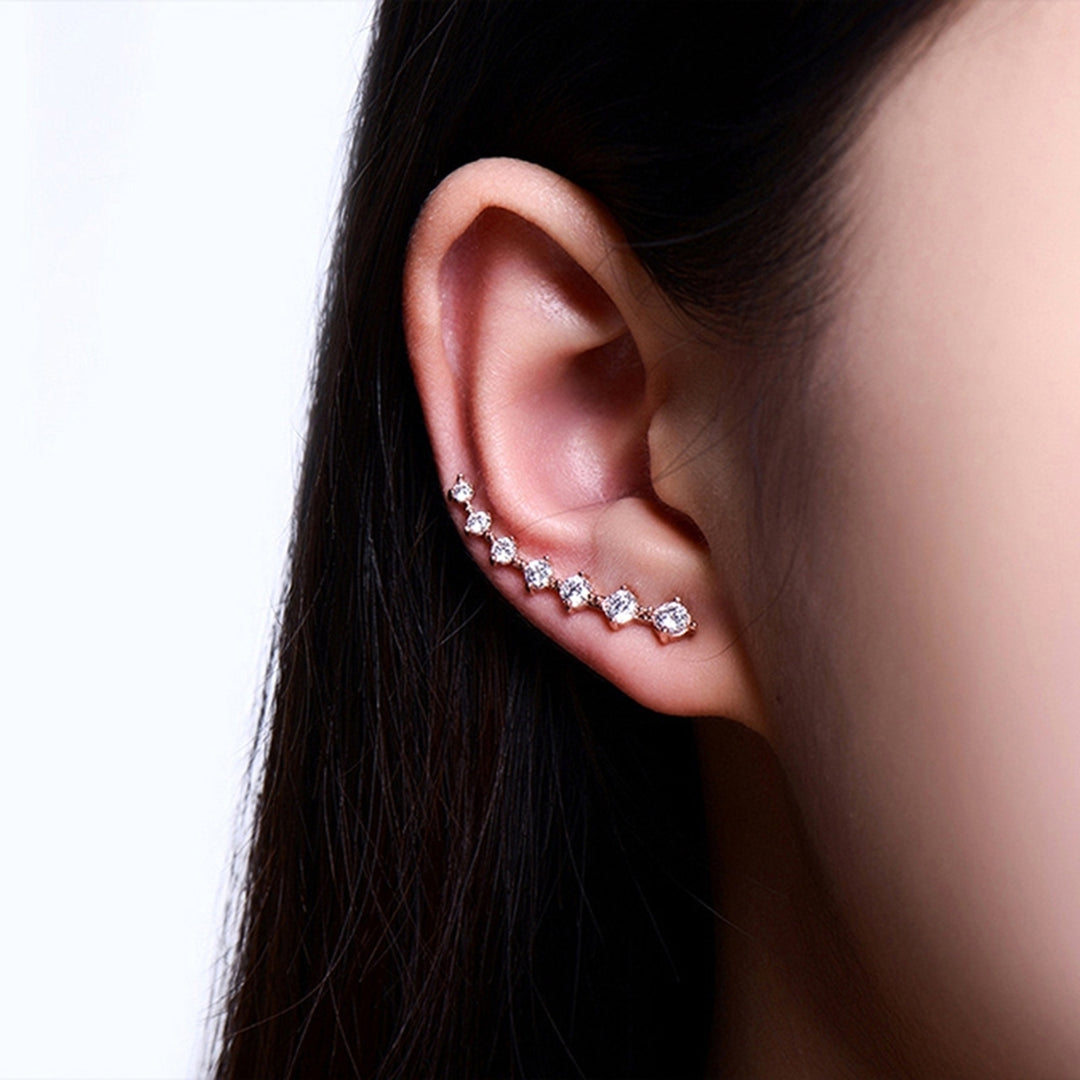 1 Pair Women Ear Climber Rhinestone Inlay Comfortable to Wear Ear Accessories Elegant Stud Earrings for Friends Image 4