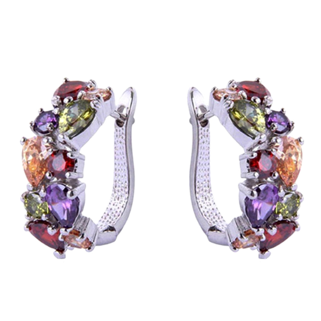 1 Pair Women Trendy Earrings Colorful Cubic Zirconia Comfortable to Wear Accessory Fashion Hoop Earrings for Party Image 3