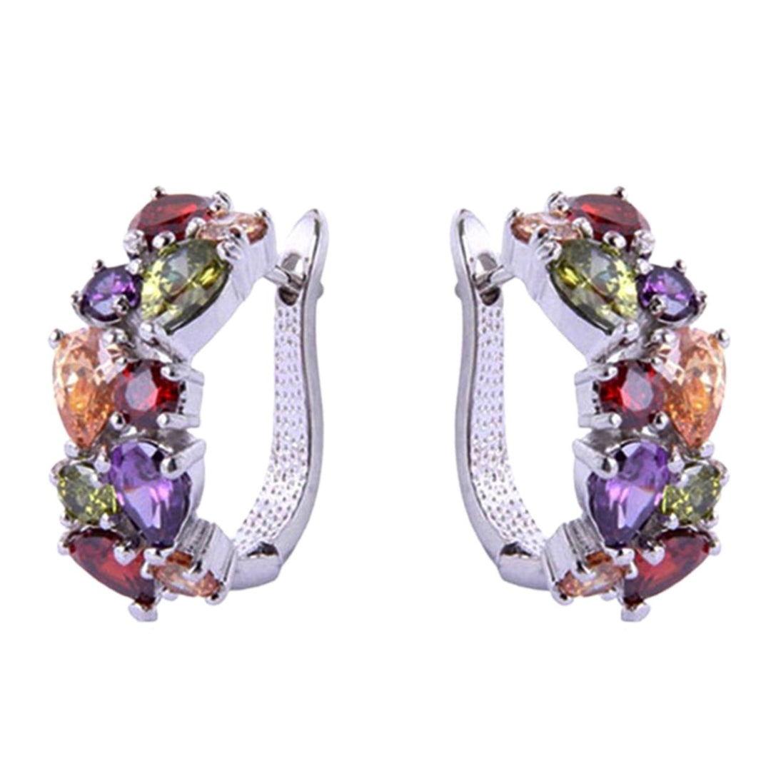 1 Pair Women Trendy Earrings Colorful Cubic Zirconia Comfortable to Wear Accessory Fashion Hoop Earrings for Party Image 1