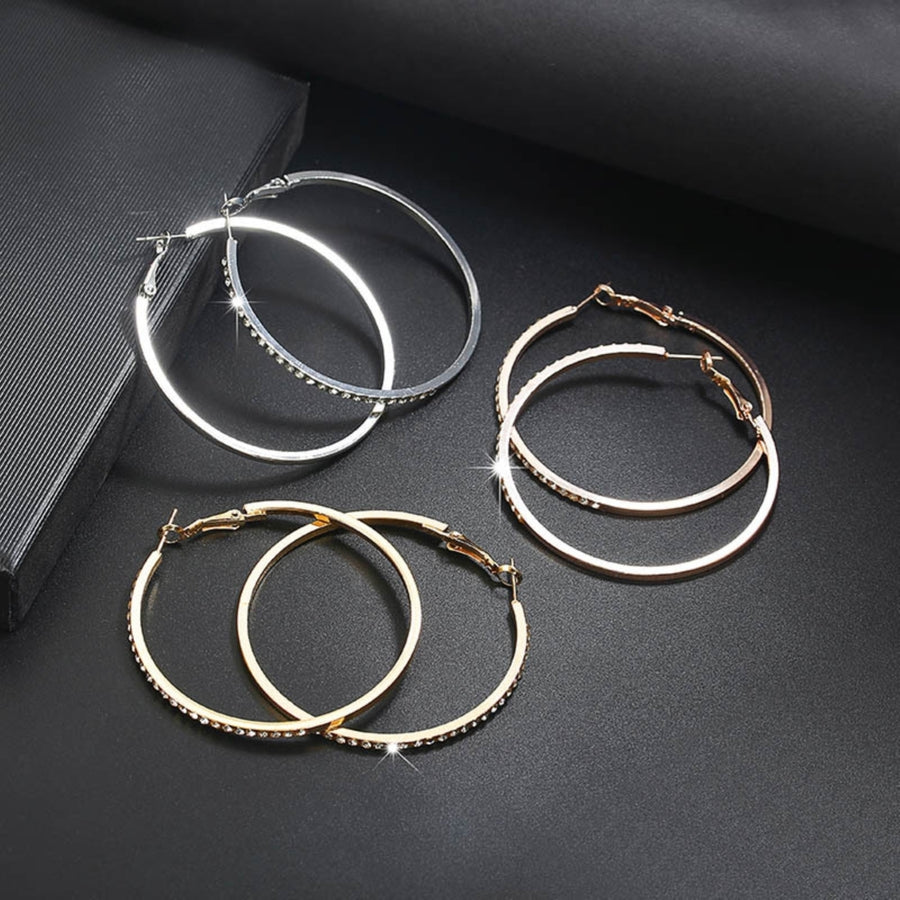 Hoop Earrings Good Touch Exquisite Workmanship Rhinestone Decor Big Circle Loop Women Earrings for Date Image 1