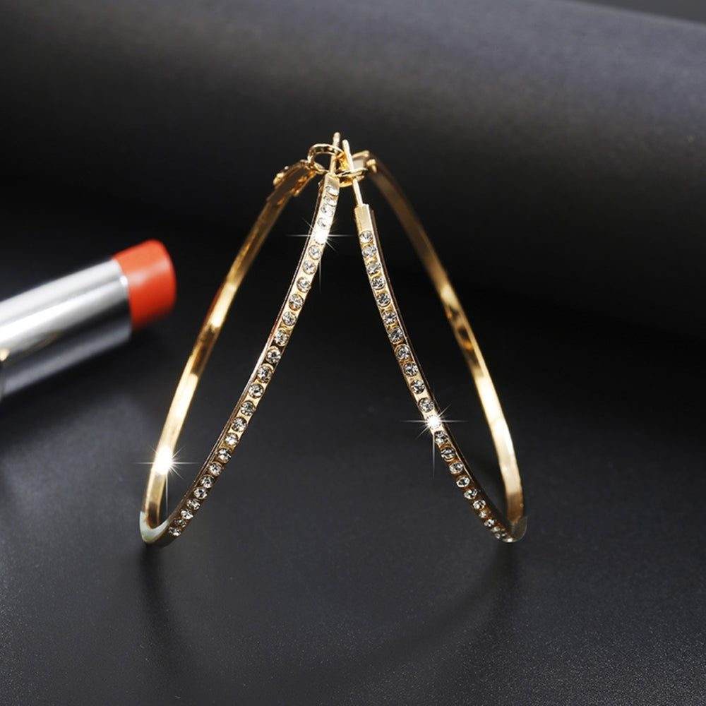 Hoop Earrings Good Touch Exquisite Workmanship Rhinestone Decor Big Circle Loop Women Earrings for Date Image 2