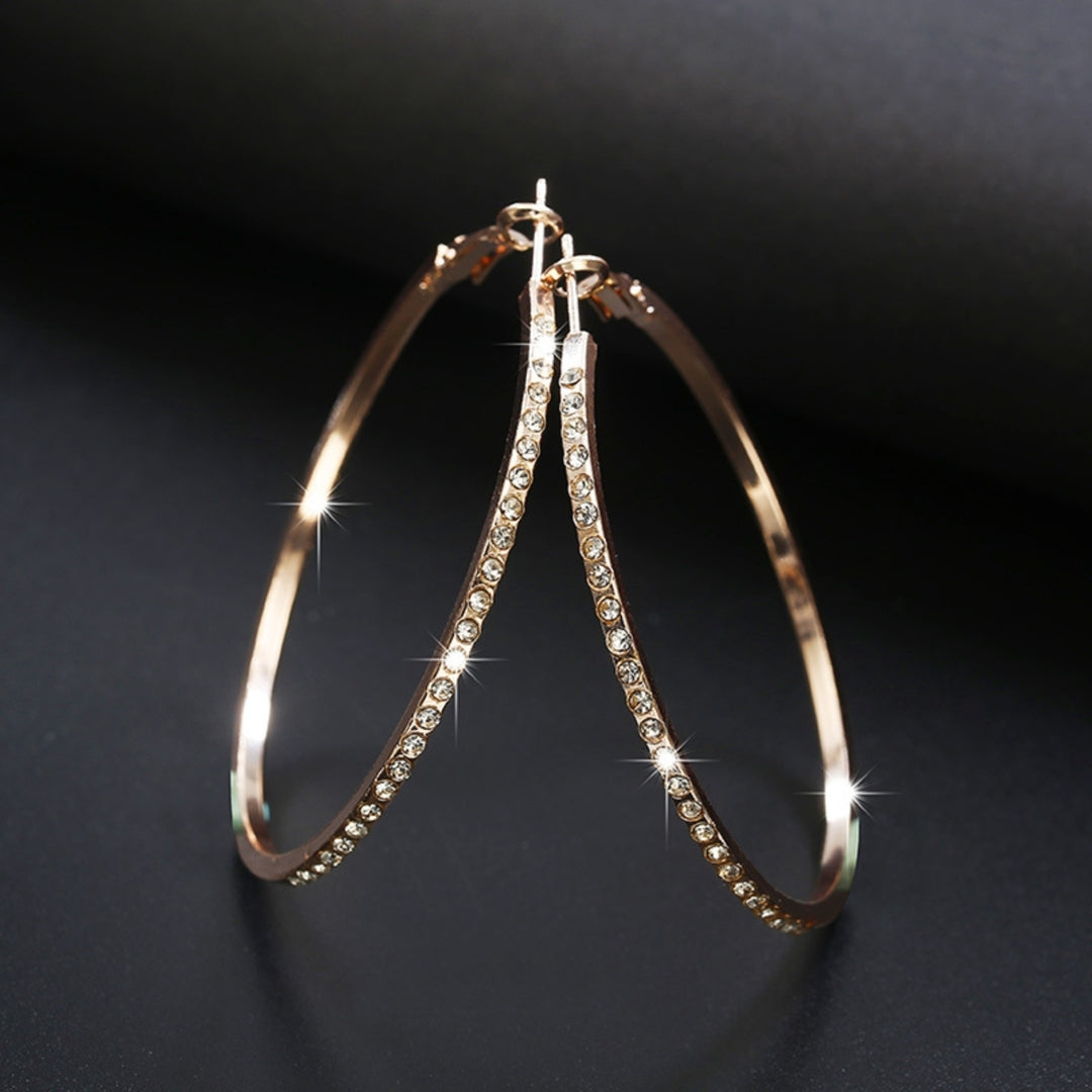 Hoop Earrings Good Touch Exquisite Workmanship Rhinestone Decor Big Circle Loop Women Earrings for Date Image 4