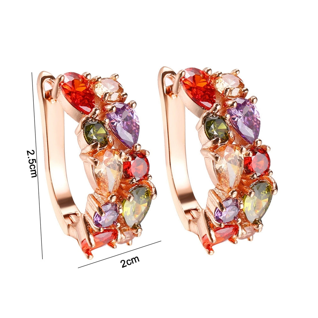 1 Pair Women Trendy Earrings Colorful Cubic Zirconia Comfortable to Wear Accessory Fashion Hoop Earrings for Party Image 7