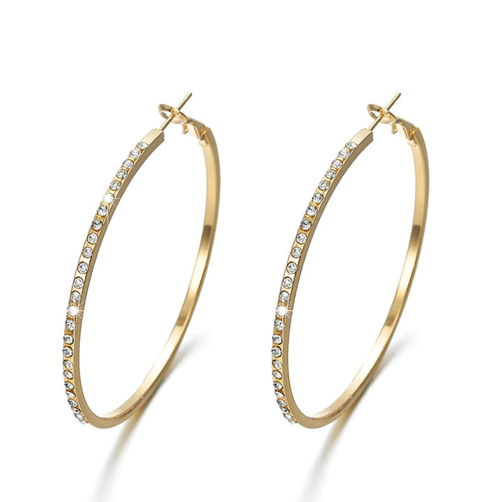 Hoop Earrings Good Touch Exquisite Workmanship Rhinestone Decor Big Circle Loop Women Earrings for Date Image 7