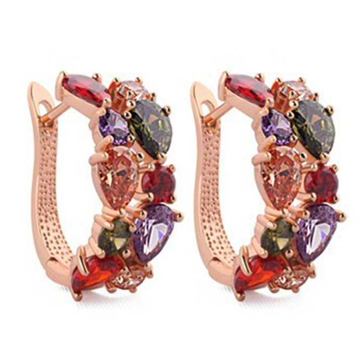 1 Pair Women Trendy Earrings Colorful Cubic Zirconia Comfortable to Wear Accessory Fashion Hoop Earrings for Party Image 12