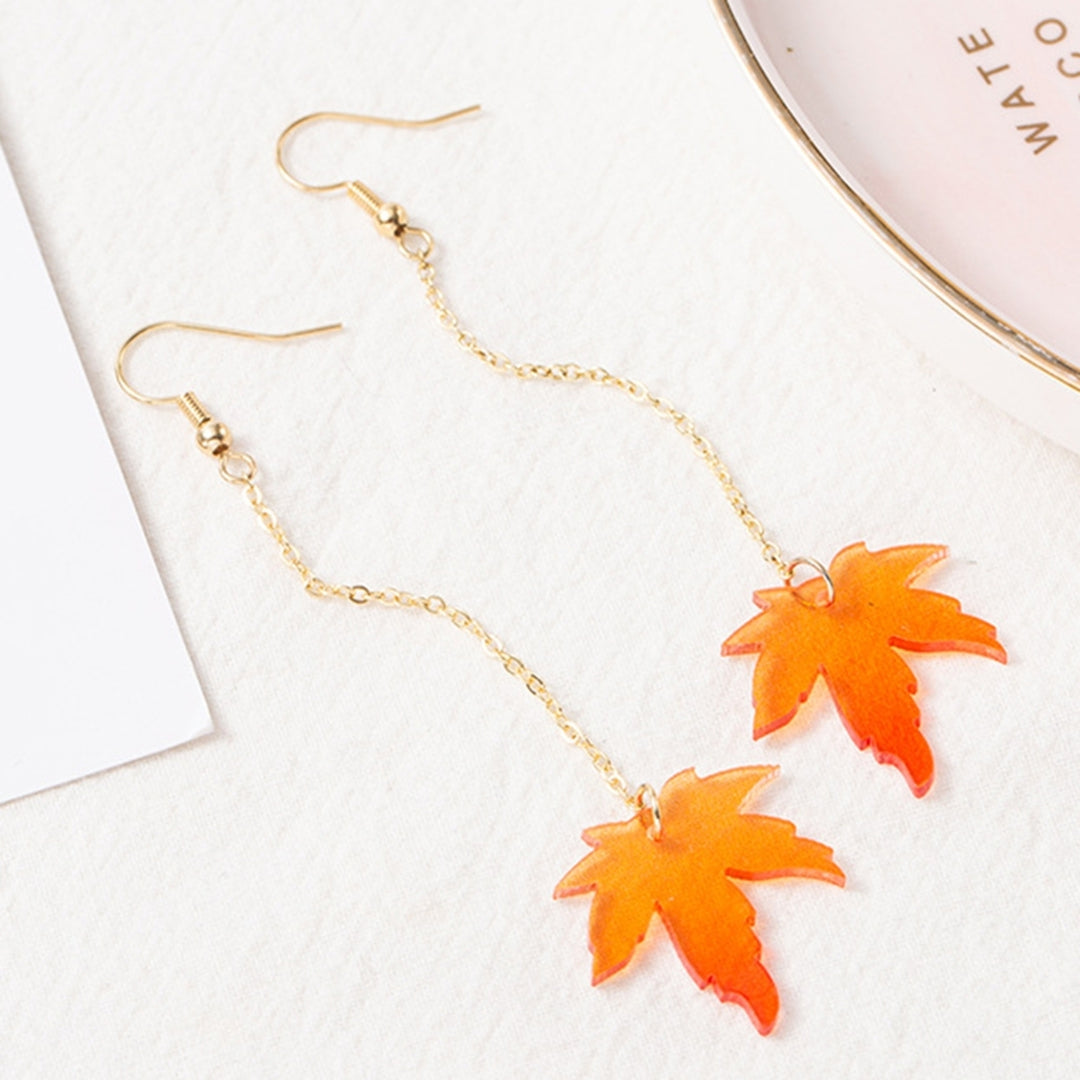 1 Pair Faux Pearl Decor Drop Earrings Chain Tassel Orange Simple Maple Leaves Hook Earrings Jewelry Gift Image 3