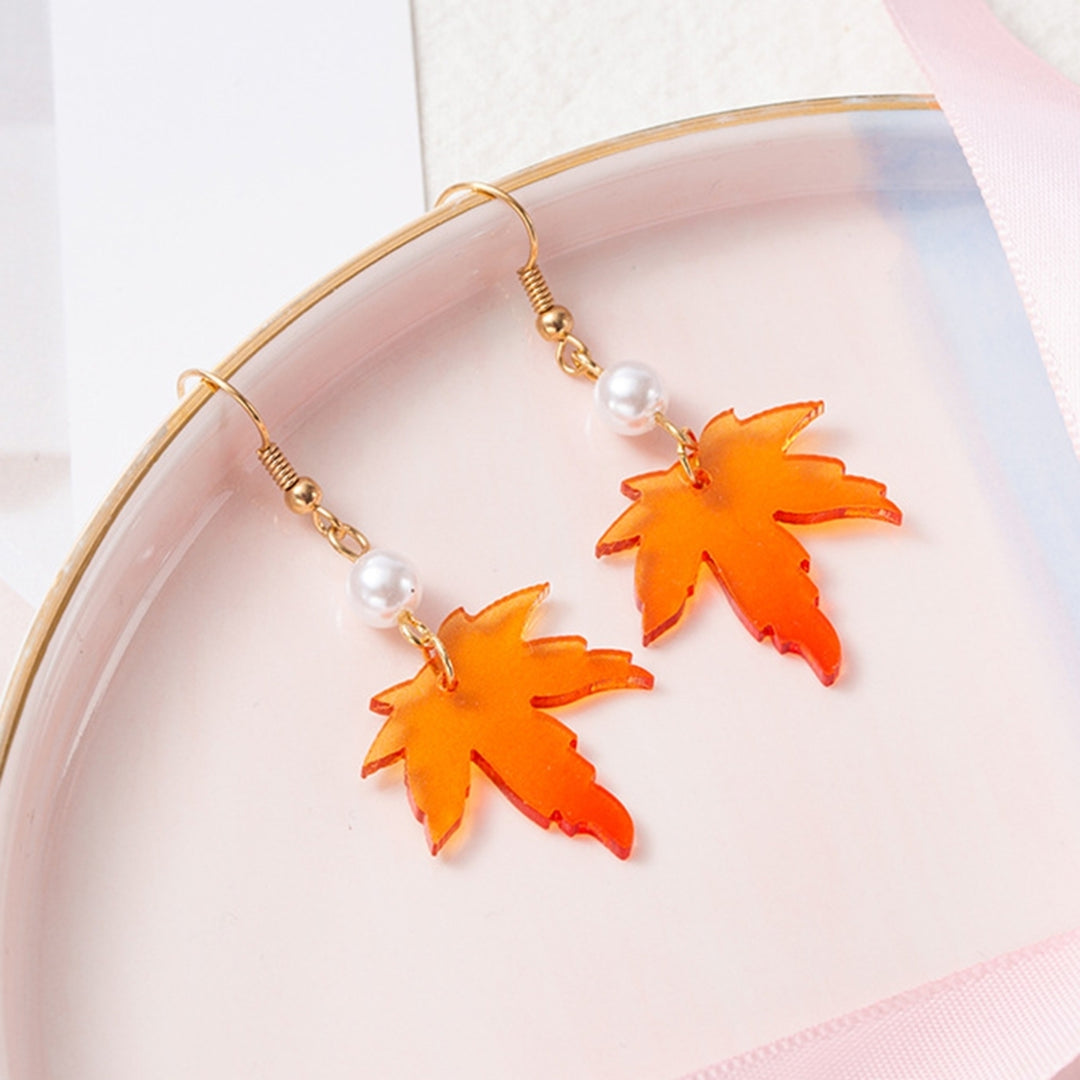 1 Pair Faux Pearl Decor Drop Earrings Chain Tassel Orange Simple Maple Leaves Hook Earrings Jewelry Gift Image 4