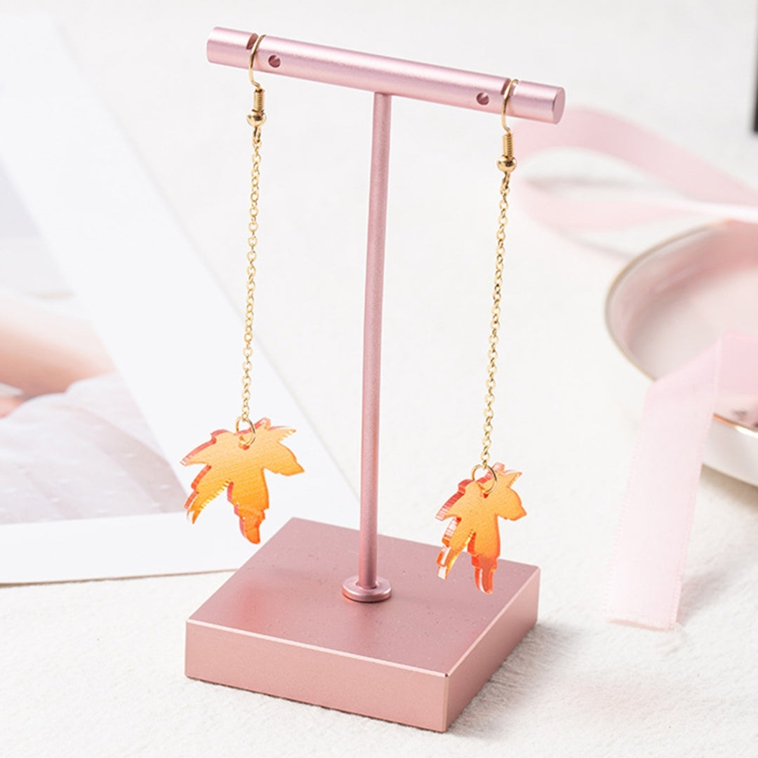 1 Pair Faux Pearl Decor Drop Earrings Chain Tassel Orange Simple Maple Leaves Hook Earrings Jewelry Gift Image 4