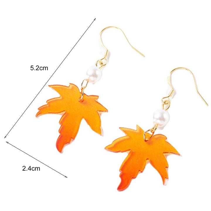 1 Pair Faux Pearl Decor Drop Earrings Chain Tassel Orange Simple Maple Leaves Hook Earrings Jewelry Gift Image 6