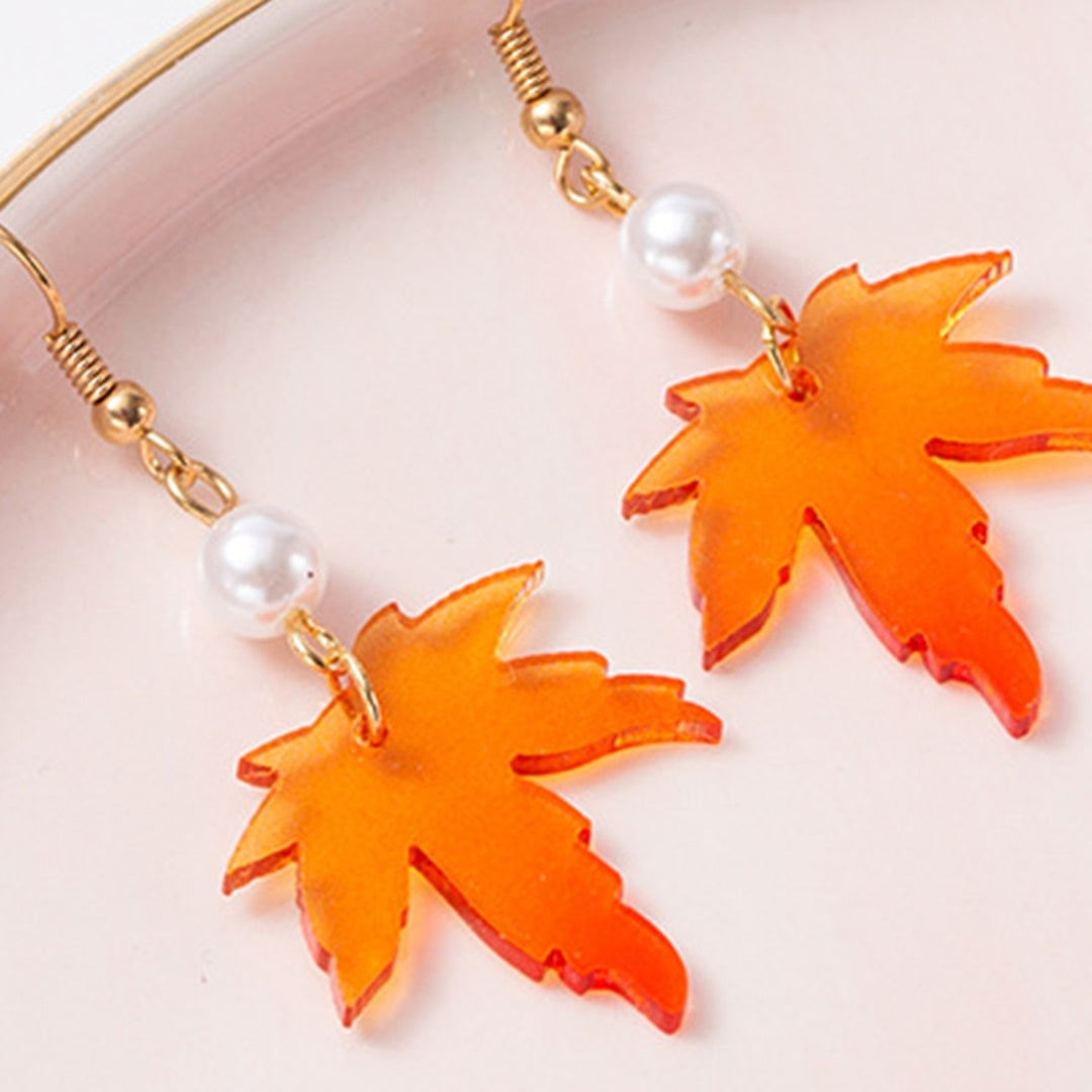 1 Pair Faux Pearl Decor Drop Earrings Chain Tassel Orange Simple Maple Leaves Hook Earrings Jewelry Gift Image 7