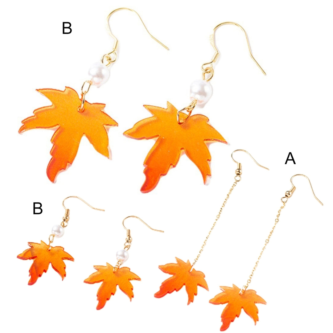 1 Pair Faux Pearl Decor Drop Earrings Chain Tassel Orange Simple Maple Leaves Hook Earrings Jewelry Gift Image 8