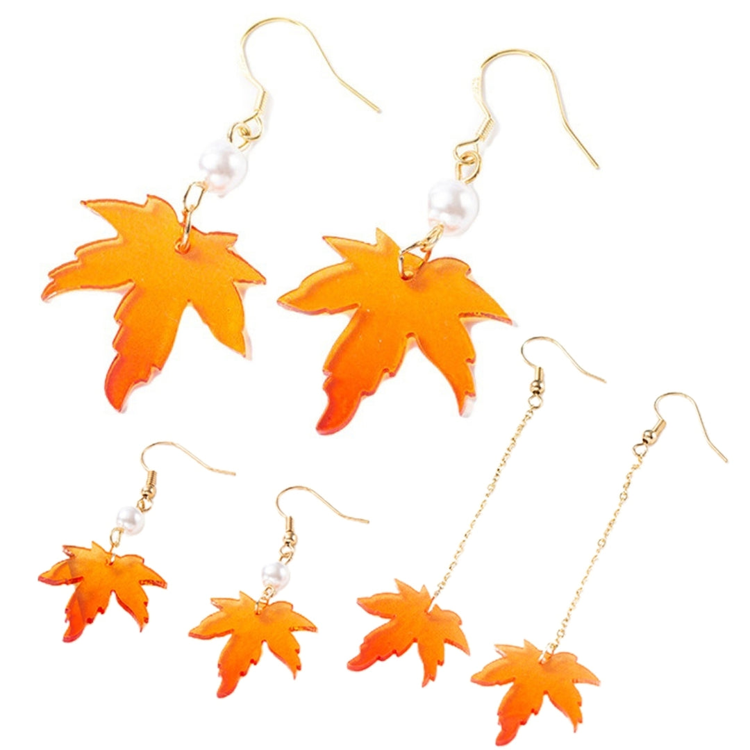 1 Pair Faux Pearl Decor Drop Earrings Chain Tassel Orange Simple Maple Leaves Hook Earrings Jewelry Gift Image 9