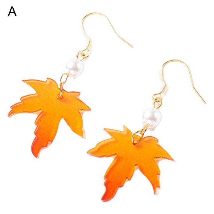 1 Pair Faux Pearl Decor Drop Earrings Chain Tassel Orange Simple Maple Leaves Hook Earrings Jewelry Gift Image 10