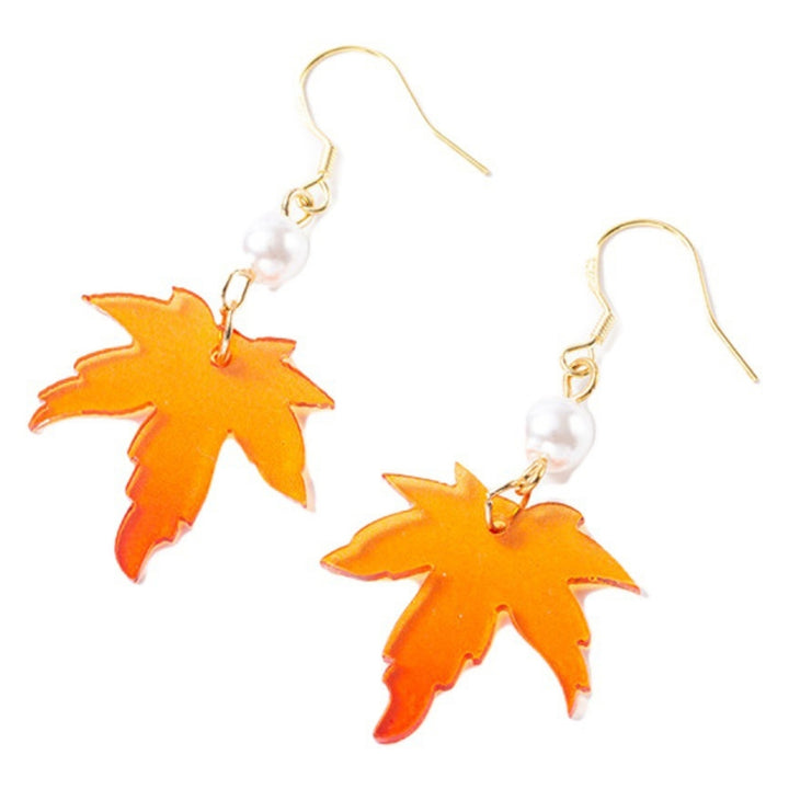 1 Pair Faux Pearl Decor Drop Earrings Chain Tassel Orange Simple Maple Leaves Hook Earrings Jewelry Gift Image 11
