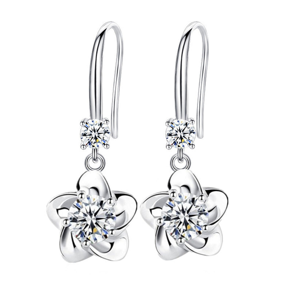 1 Pair Women Earrings Flower Shape Shiny Rhinestone Symmetric Drop Earrings for Gift Image 2