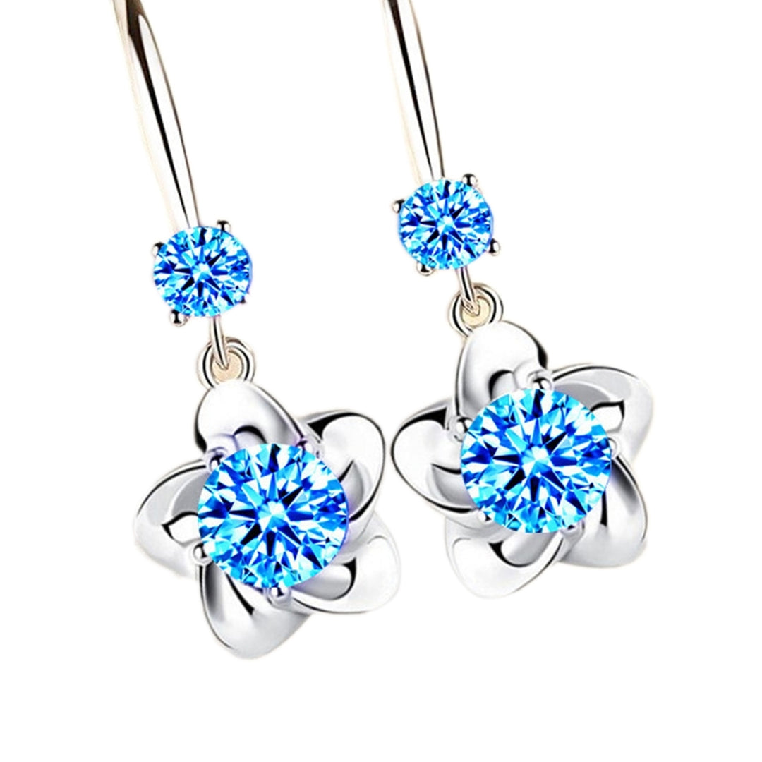 1 Pair Women Earrings Flower Shape Shiny Rhinestone Symmetric Drop Earrings for Gift Image 3