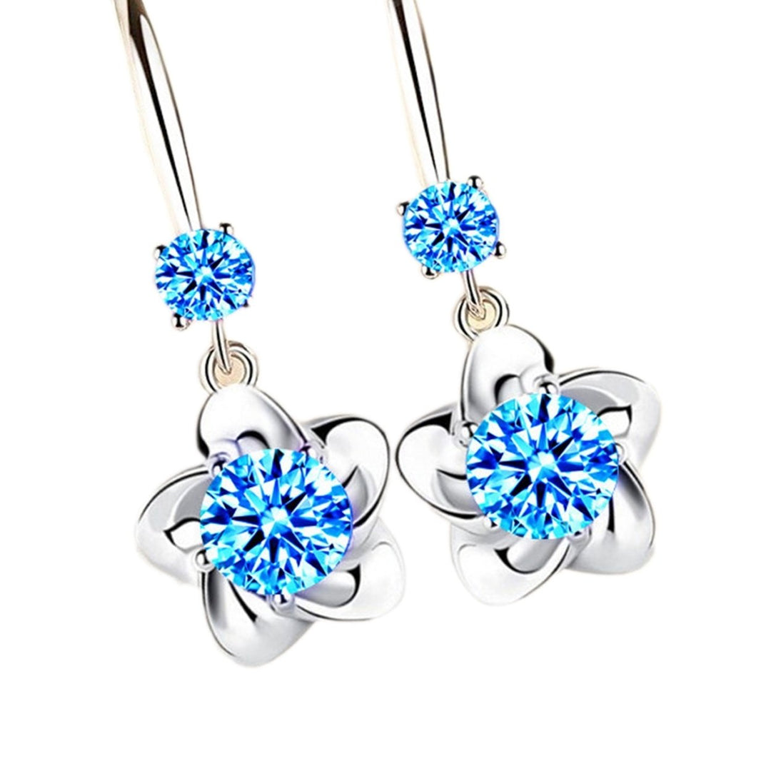 1 Pair Women Earrings Flower Shape Shiny Rhinestone Symmetric Drop Earrings for Gift Image 1