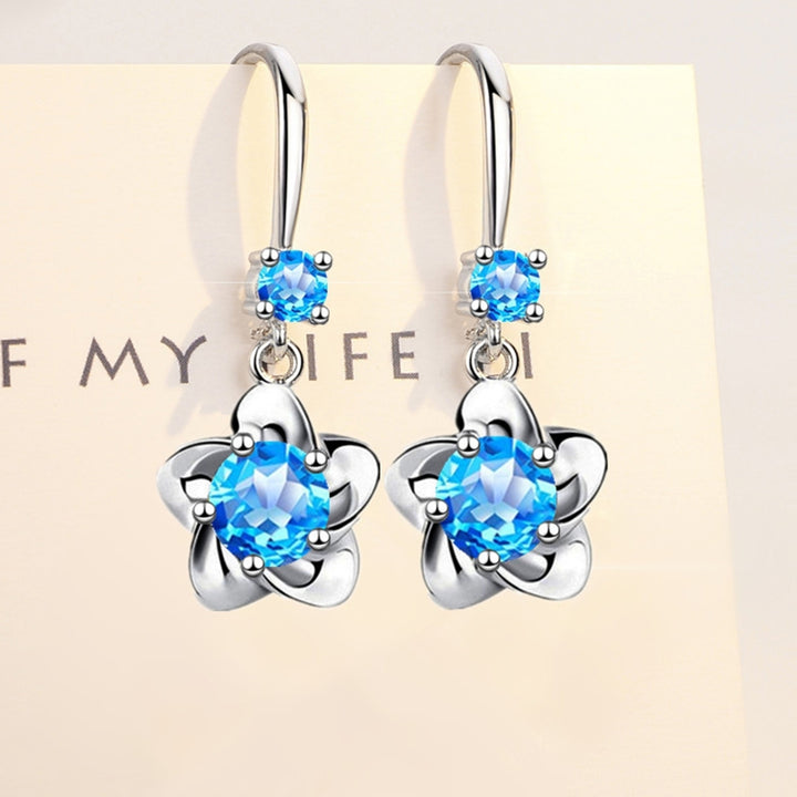 1 Pair Women Earrings Flower Shape Shiny Rhinestone Symmetric Drop Earrings for Gift Image 4