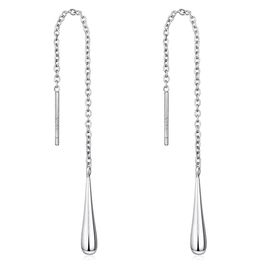 1 Pair Drop Earrings Long Tassel Teardrop Pendant 925 Silver Chain Threader Dangle Earrings for Party Image 1