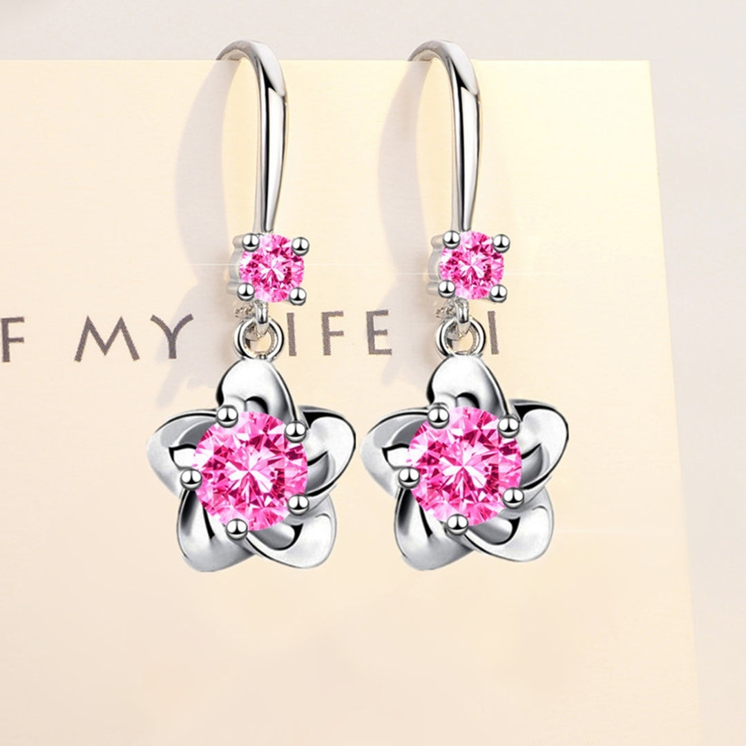 1 Pair Women Earrings Flower Shape Shiny Rhinestone Symmetric Drop Earrings for Gift Image 6