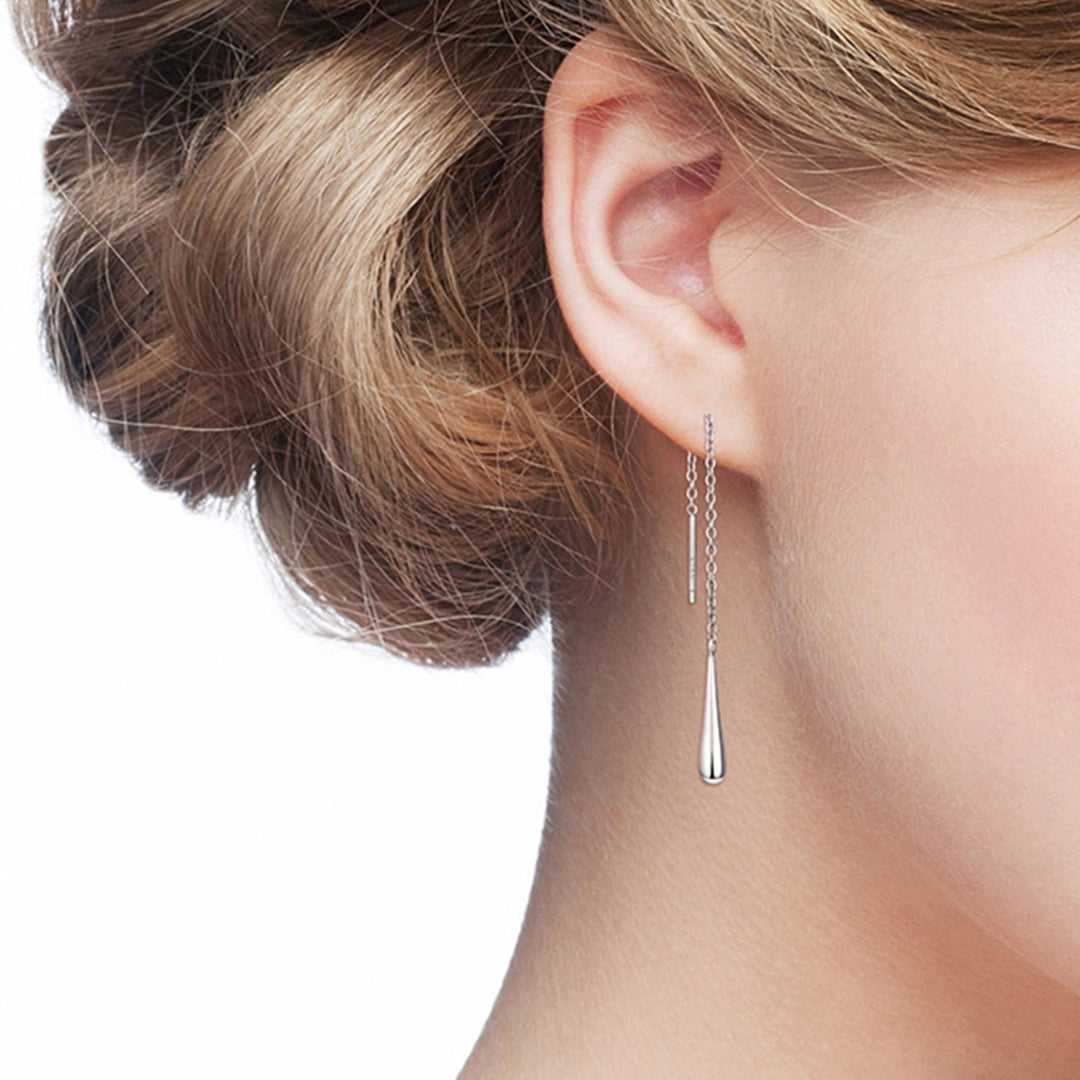 1 Pair Drop Earrings Long Tassel Teardrop Pendant 925 Silver Chain Threader Dangle Earrings for Party Image 2