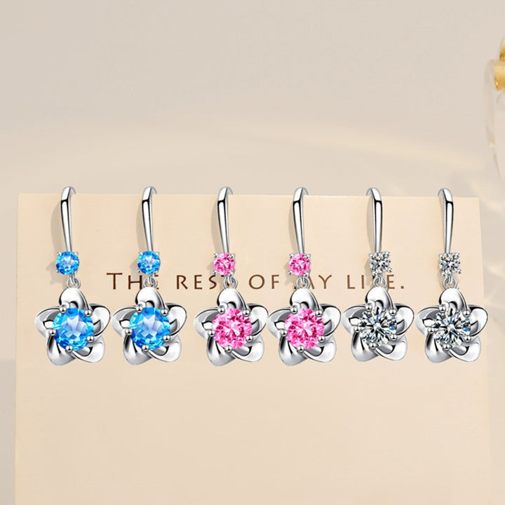 1 Pair Women Earrings Flower Shape Shiny Rhinestone Symmetric Drop Earrings for Gift Image 7