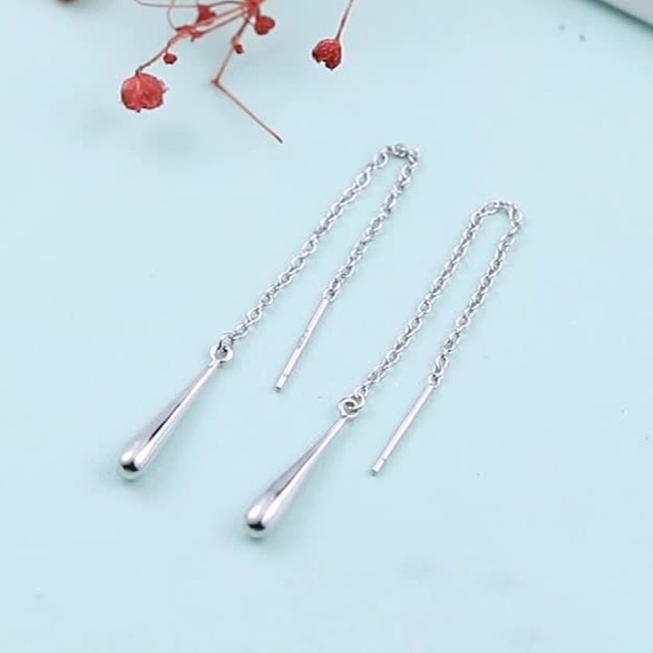 1 Pair Drop Earrings Long Tassel Teardrop Pendant 925 Silver Chain Threader Dangle Earrings for Party Image 3