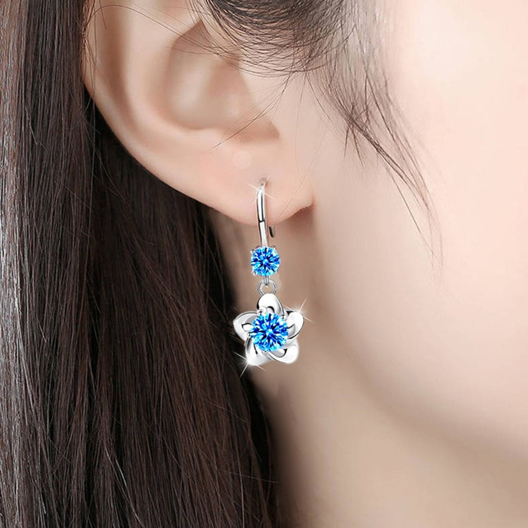 1 Pair Women Earrings Flower Shape Shiny Rhinestone Symmetric Drop Earrings for Gift Image 8