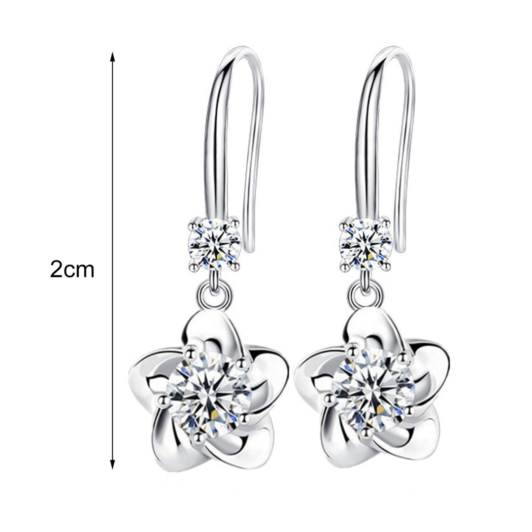 1 Pair Women Earrings Flower Shape Shiny Rhinestone Symmetric Drop Earrings for Gift Image 9
