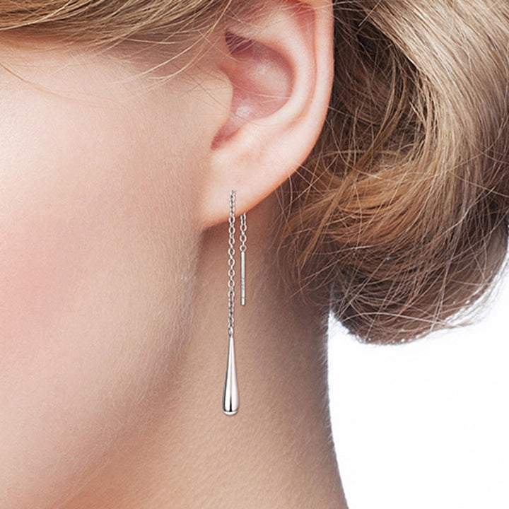 1 Pair Drop Earrings Long Tassel Teardrop Pendant 925 Silver Chain Threader Dangle Earrings for Party Image 6
