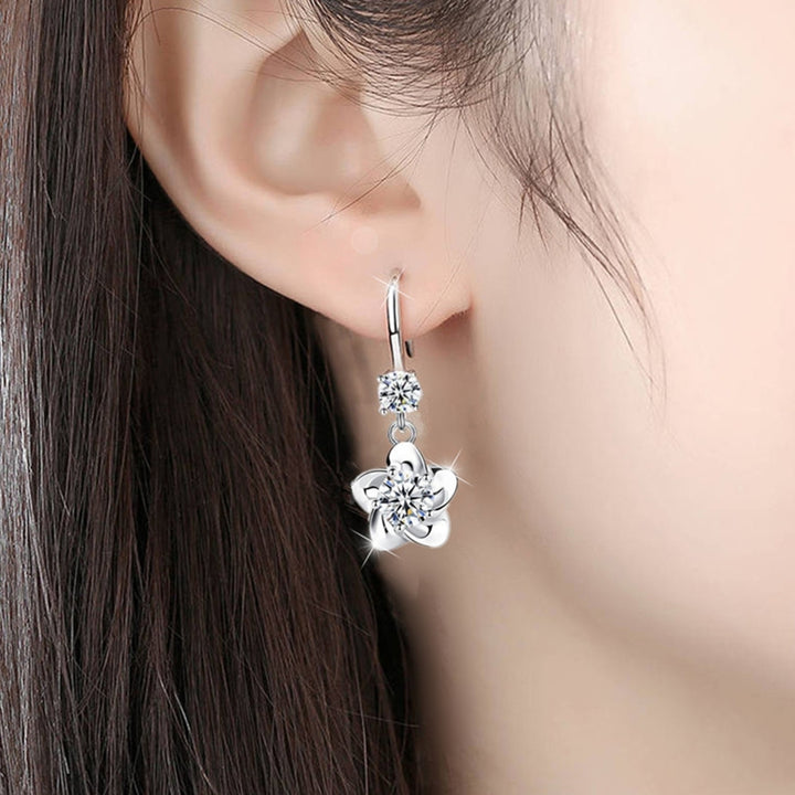 1 Pair Women Earrings Flower Shape Shiny Rhinestone Symmetric Drop Earrings for Gift Image 10