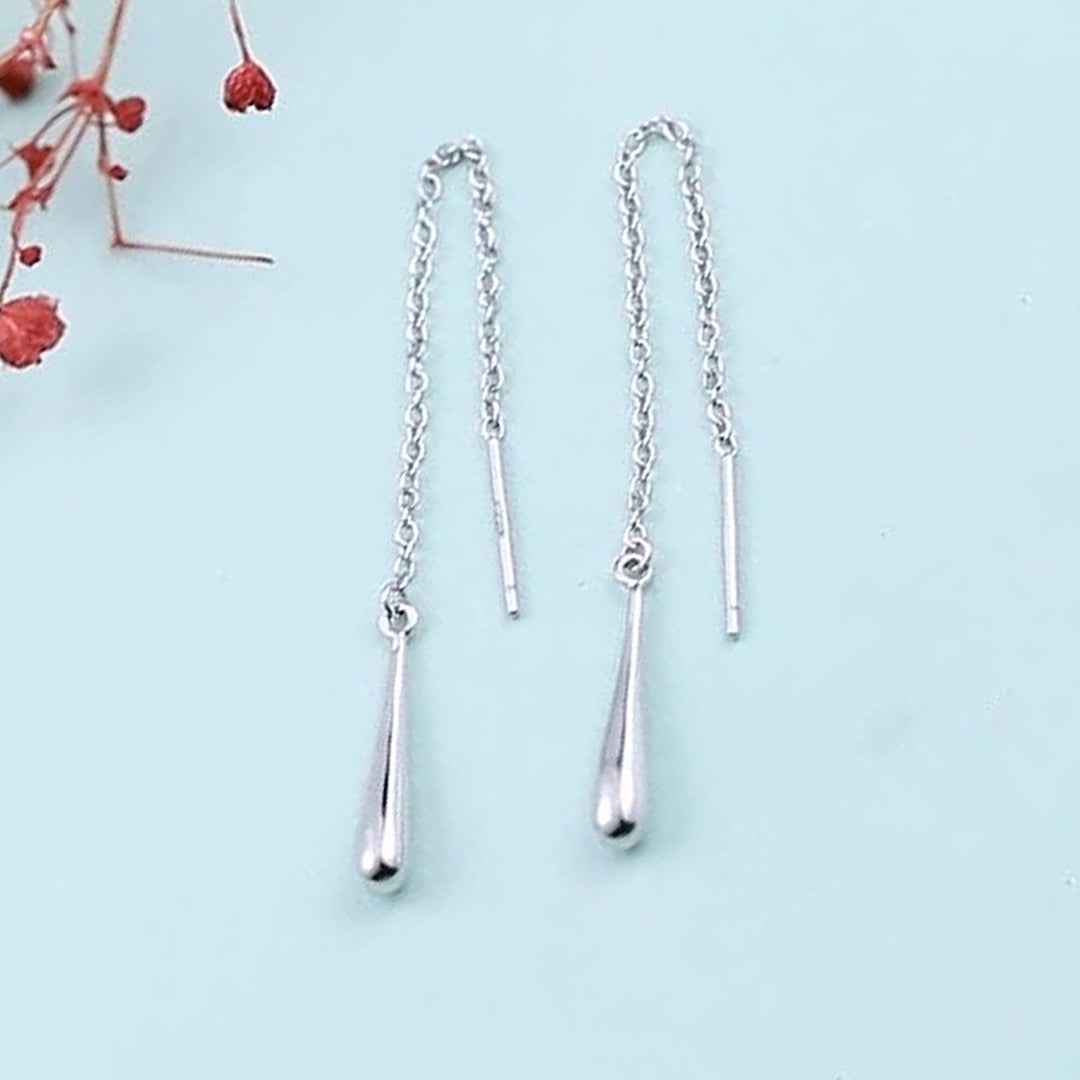 1 Pair Drop Earrings Long Tassel Teardrop Pendant 925 Silver Chain Threader Dangle Earrings for Party Image 7