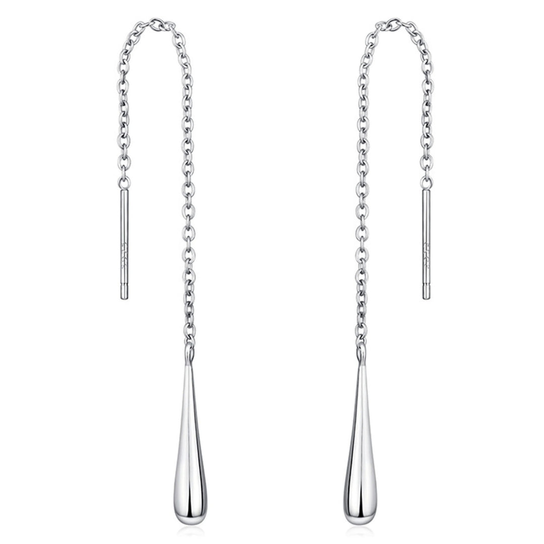 1 Pair Drop Earrings Long Tassel Teardrop Pendant 925 Silver Chain Threader Dangle Earrings for Party Image 9