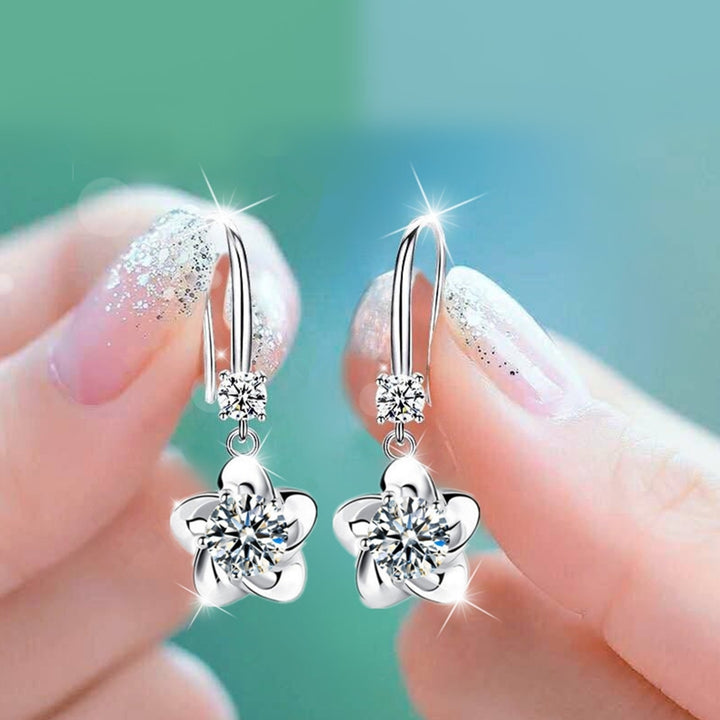 1 Pair Women Earrings Flower Shape Shiny Rhinestone Symmetric Drop Earrings for Gift Image 12