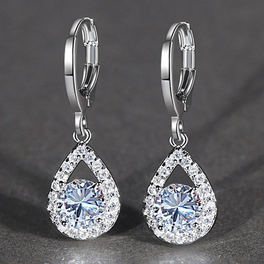 1 Pair Women Earrings Water Drop-shaped Shiny Rhinestones Ear Buckle Earrings for Wedding Image 1