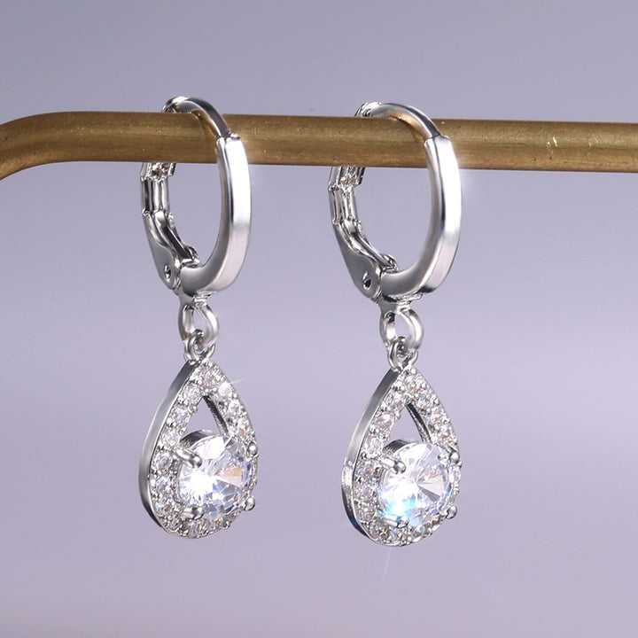 1 Pair Women Earrings Water Drop-shaped Shiny Rhinestones Ear Buckle Earrings for Wedding Image 2