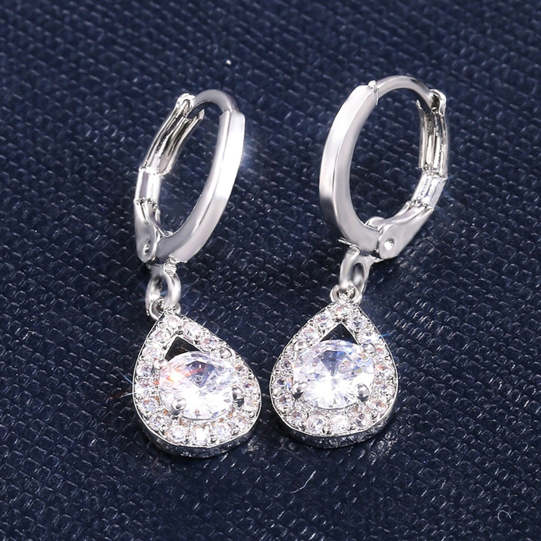 1 Pair Women Earrings Water Drop-shaped Shiny Rhinestones Ear Buckle Earrings for Wedding Image 3