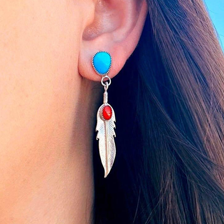 1 Pair Drop Earrings Feather Faux Turquoise Ladies Elegant Long Lasting Dangle Earrings for Banquet Image 7