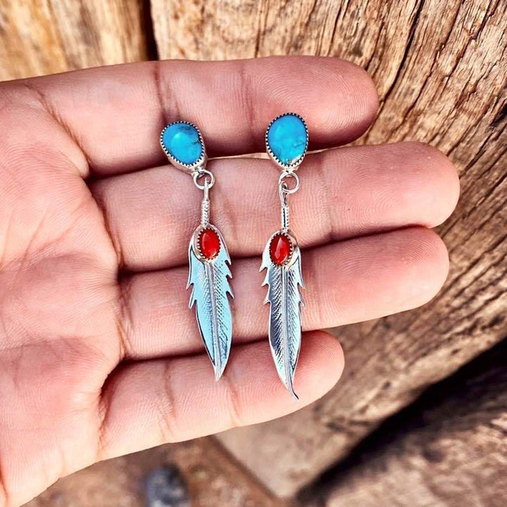 1 Pair Drop Earrings Feather Faux Turquoise Ladies Elegant Long Lasting Dangle Earrings for Banquet Image 8