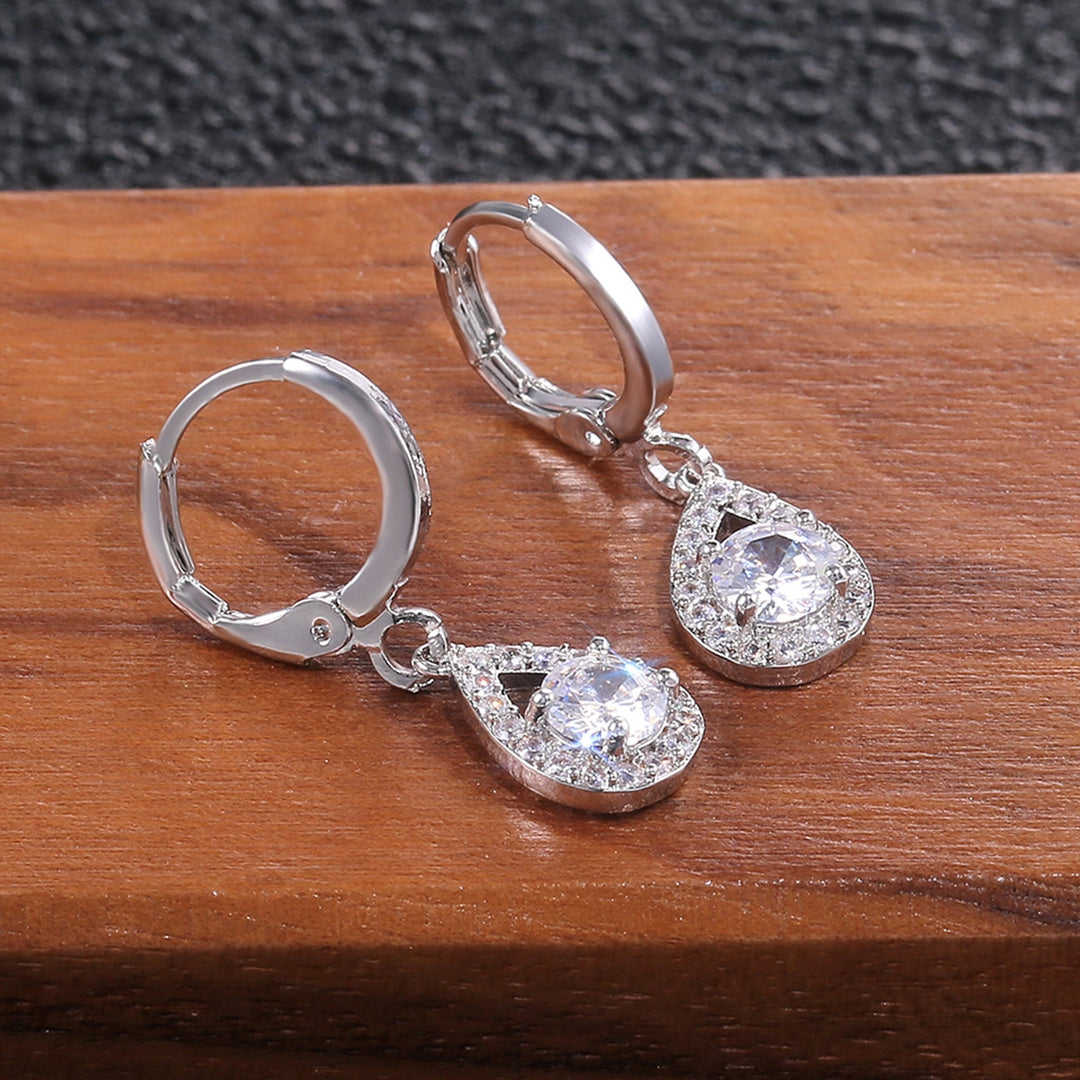 1 Pair Women Earrings Water Drop-shaped Shiny Rhinestones Ear Buckle Earrings for Wedding Image 4
