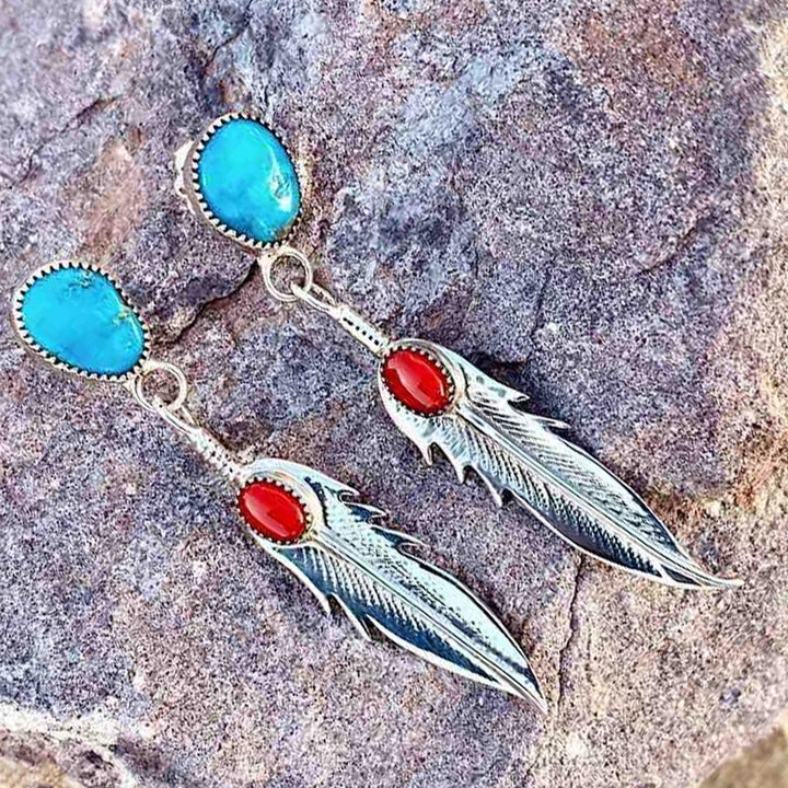 1 Pair Drop Earrings Feather Faux Turquoise Ladies Elegant Long Lasting Dangle Earrings for Banquet Image 9